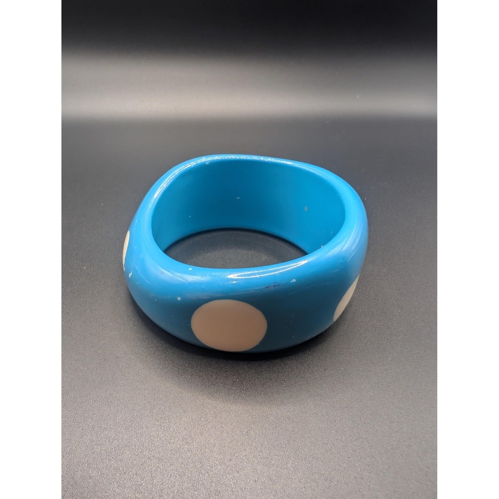 Bangle Bracelet Blue White Polka Dot Pop Art Plastic Chunky Oblong Statment
